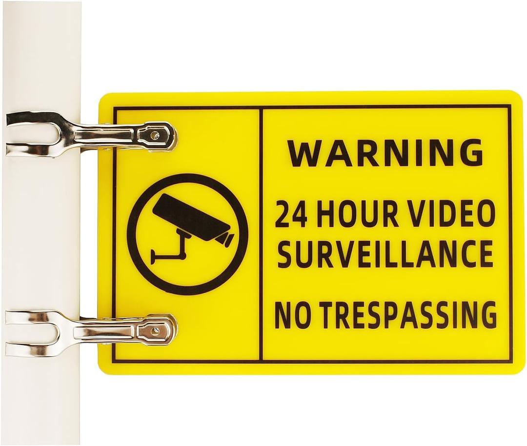 24 Hour video surveillance sign 2025 upgrade,No Trespassing Private Property Sign Double-Sided Printing Highly Visible Reflective, Waterproof, Weatherproof and Fade Sturdy Signage (Yellow)