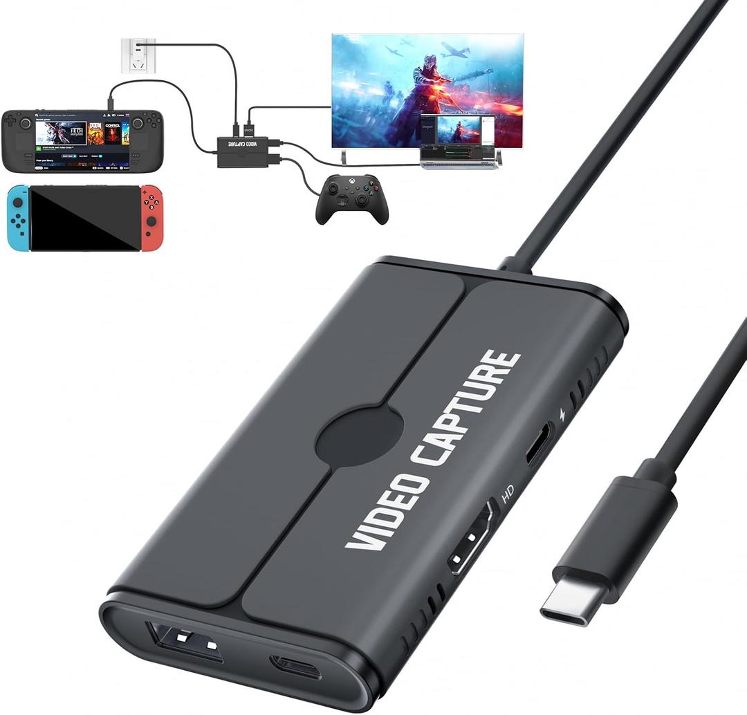 USB C Video Capture Card Compatible, Lemorele USB-C Adapter w/HDMI 1080P@60Hz, USB C 3.0 100W PD, Video Recording for Steam OBS Studio