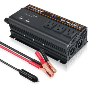 1000 watt Power Inverter for Vehicles 12V to 110V/120V Converter 2000 watt Peak with 3 AC Out, 3 USB,Type-C Charger,and Cigarette Lighter Ports for Smartphones Laptops Tablets