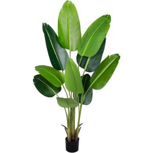 Artificial Bird of Paradise Plant 5.2Ft Fake Tropical Palm Tree with 10Trunks Faux Banana Leaf Trees in Pot for Home Indoor Outdoor Office Modern Decor Housewarming Gift1Pcs
