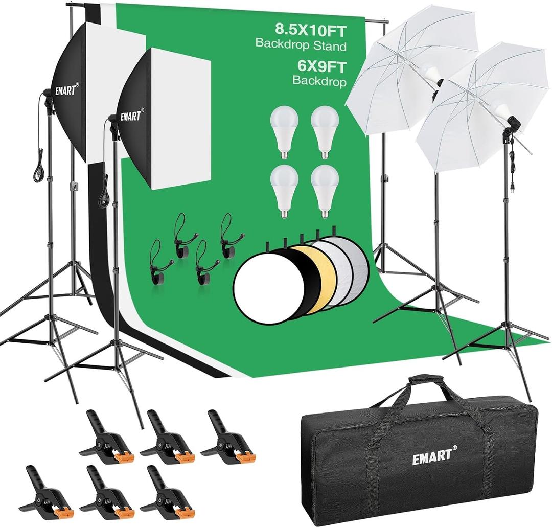 EMART Photography Lighting Kit with 8.5x10Ft Backdrop Stand,6x9FT Backdrops