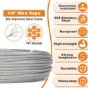 TooTaci 1/8 Stainless Steel Cable, 100ft 1/8 Wire Rope with Wire Rope Crimping Tool and Cutter, 77 Strands Aircraft Cable for Deck Railing, Clothesline, Shade Sails, String Light