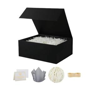 UoeRing 1 Pcs Black Gift Box 9.5x6x3 inch Small Luxury Gift Box for Presents with Magnetic Lid Collapsible,Birthday,Christmas,Contains Card, Ribbon, Tissue Paper,Shredded Paper Fille