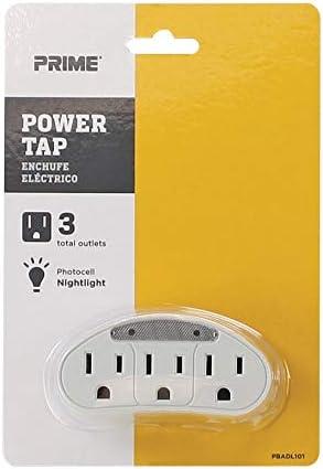 Prime PBADL101 Outlet Power Tap with Photocell Nightlight, White