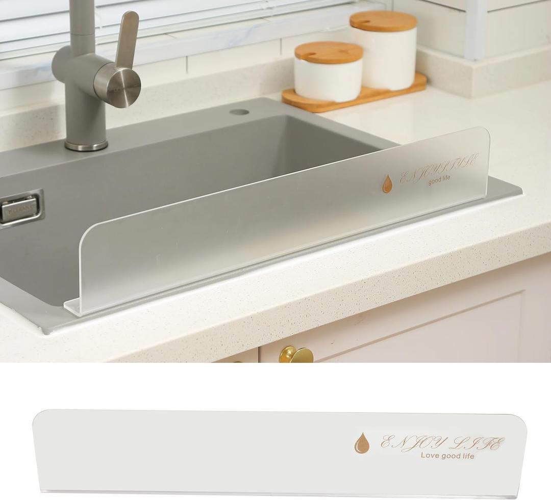 S.T.D Kitchen Sink Splash Guard, Dishwashing Sink Water Retaining Strip - Transparent Acrylic (Frosted) Suitable for Countertop Partition Bathroom Sink Splash Guard (17.5x1.2x3.3 in)(1Pack) (1PCS)