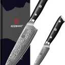 KEEMAKE Damascus Kitchen Knife Set 2 PCS, Ultra Sharp 67 Layer Damascus Steel Chef Knife and Paring Knife, Knives Set for Kitchen with G10 Non-slip Handle for Meat Vegetable Fruit