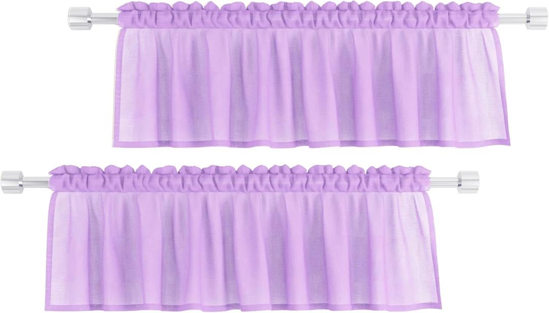 UPOPO Lilac Valance 15 inches Long Sheer Curtain Valance Living Room Bedroom Kitchen Voile Transparent Light Filtering Valance Curtain Small Short Door Window Treatment 2 Panels Rod Pocket