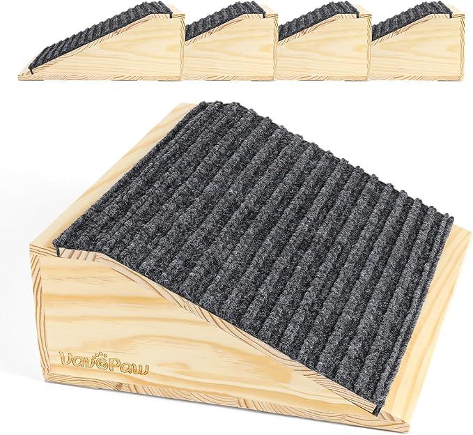 VavoPaw Dog Ramp for Stairs, Non-Slip Dog Stairs, Low-Angled Pet Ramps for Small Dogs and Cats, Medium Dogs, Step and Stair Assist for Injured and Older Pet, Wood, 4 Pack