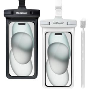 wellhouse Waterproof Phone Pouch, Waterproof Phone Case for iPhone 16 15 14 13 12 Pro Max XS Samsung, IPX8 3D Cellphone Dry Bag Beach Essentials (2 Pack - Black & White7.0, 7 inch)