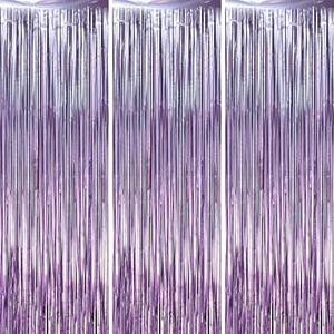 Voircoloria 3.3 x 6.6 ft Foil Fringe Backdrop Curtains, Tinsel Streamers Party Decorations, Fringe Backdrop for Birthday, Baby Shower, Gender Reveal, Graduation (3, Light Purple)