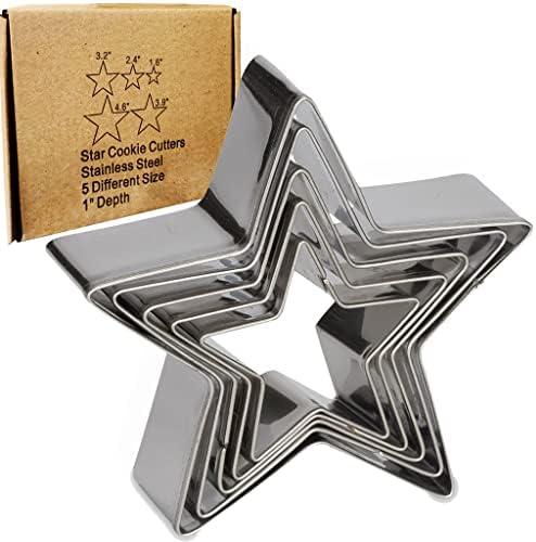 Antallcky Star Cookie Cutter Set-10pcs Stainless Steel Five-pointed Star Biscuit Molds Fondant Cake Cookie Cutter Set Pastry Mold-for 3d Christmas Tree/Linzer Cookies