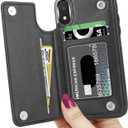 LETO for iPhone XR Case,Leather Wallet Case Flip Folio Cover with Kickstand Card Slots for Girls Women,Protective Phone Shell Black