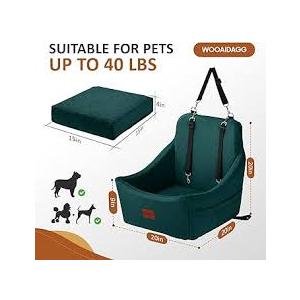 Dog Car Seat for Medium Dogs, Pet Travel Bed with Seat Belt Channel, Fully Detachable and Washable, 3 Straps Easy to Install (Green)