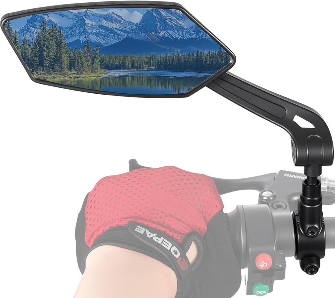 Bike Mirror Handlebar Mount 360 Adjustable Blue, Wide Rear View Mirror Bicycle Mirrors for Handlebars with Scratch Resistant Glass, Bike Rear View Mirror for Scooter, Motorcycle, Bike Accessory Left