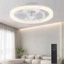 Ceiling Fans with Lights and Remote, 15.7"Flush Mount Ceiling Fan, 6Wind Speeds Low Profile Ceiling Fan with Light, Dimmable LED Fan Light, Modern Smart Leafless Ceiling Fan for Bedroom(White)