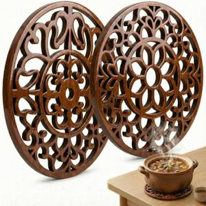 Sawysine 2 Pcs Bamboo Trivet Mat for Hot Dishes, 7.9 Inches Round Pot Holders Non Slip Coaster for Hot Dishes Pot Bowl Teapot Kitchen Counter Accessories