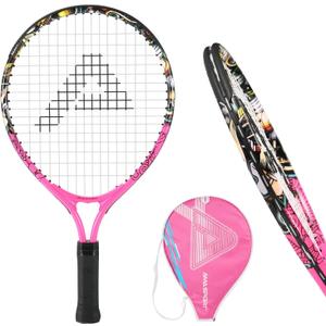 Kids Tennis Racket for Boys & Girls Aged 2-12 - Multi-Color & Style Youth Tennis Racket for Beginner, Includes 420D Nylon Shoulder Strap Bag (Pink-Graffiti)