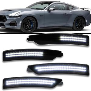 Smoked LED Side Marker Light Kit for 2024-2025 Ford Mustang (EcoBoost/GT/Dark Horse) - Dynamic Sequential Turn Signals | White Front & Rear Lighting | 4-Piece Direct Fit Replacement