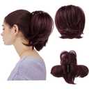HOOJIH Messy Bun Hair Piece, Claw Clip in Straight Hair Bun 9 Inch Short Ponytail Extension with Bendable Metal Wire Hair Pieces for Women Fake Hair Bun DIY Styles - Wine Red