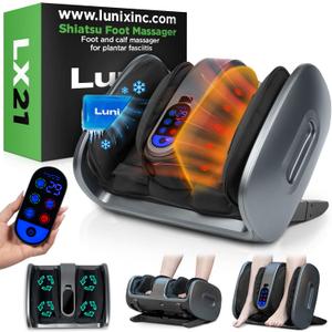 Lunix LX21 FSA Feet Massager with Remote for Pain Relief, Circulation and Heat Therapy, Foot and Calf Shiatsu Massager for Plantar Fasciitis and Neuropathy, Ankle Device, Gray