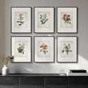 Framed Botanical Floral Wall Art, Set of 6 Vintage Wildflower Prints with Mat, Rustic Farmhouse Nature Flowers Artwork for Bedroom Living Room Hallway Dining Room Modern Neutral Home Decor, 11x14 In (Blooming - Black Framed)