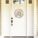 2 x Easter Decoration Wooden Door Wreath for Front Door Sign Cute Bunny Flower Eggs Wooden Door Hanger Rabbit Spring Decoration Happy Easter Welcome Hanging Sign for Outdoor Indoor Wall Home Decor