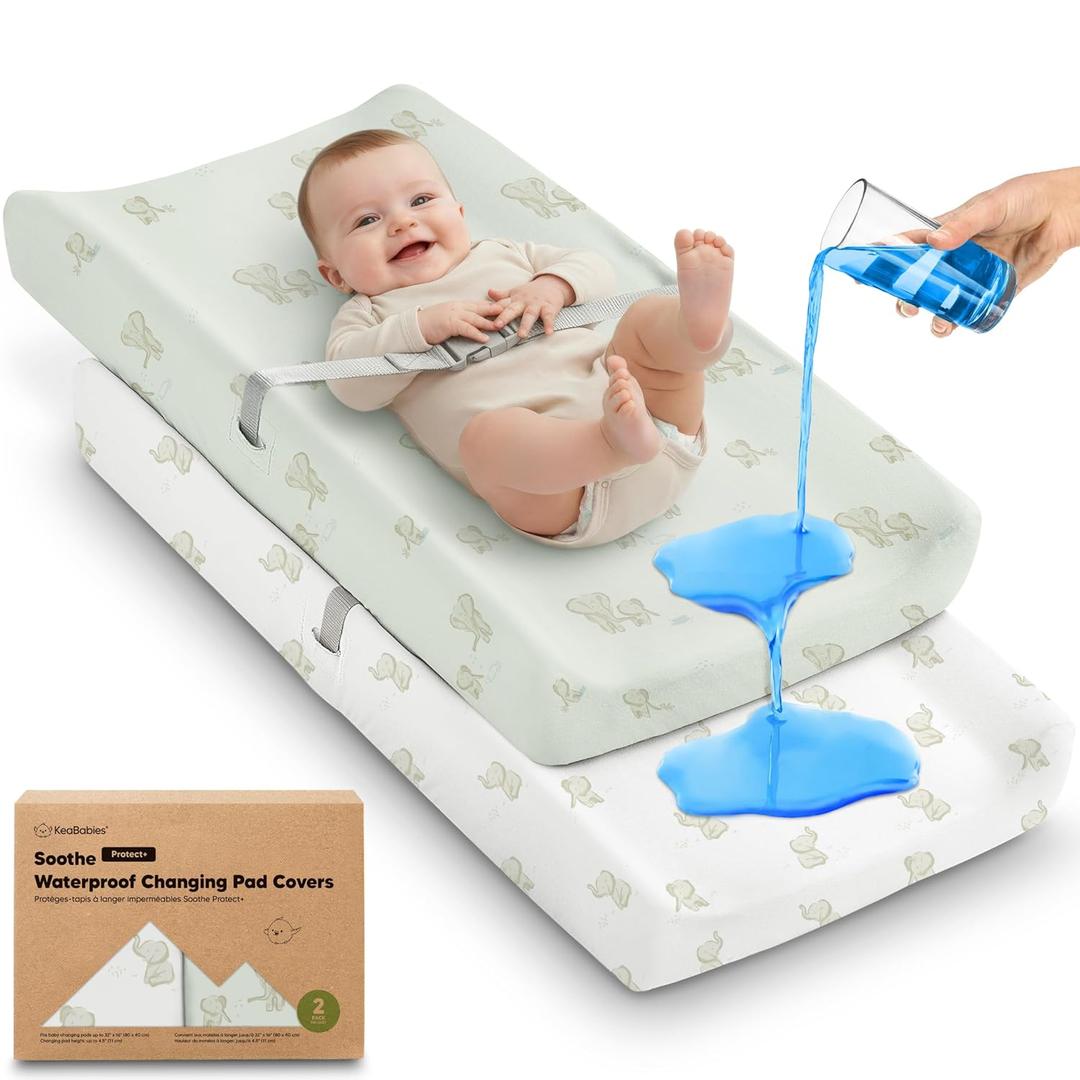2-Pack Waterproof Changing Pad Covers Boy, Girl  32x16 Soft Cotton Baby Changing Table Cover, Wipeable Diaper Change Pad Sheets, Contour Baby Diaper Change Mat Liner for Dresser, Nursery (Elly)