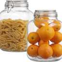 novelinks 2 Pack 1 Gallon Square Super Wide Mouth Glass Storage Jars with Airtight Glass Lids, Mason Jars with Stainless Steel Handle, Clear Glass Storage Container for Fermenting, Pickling, Canning