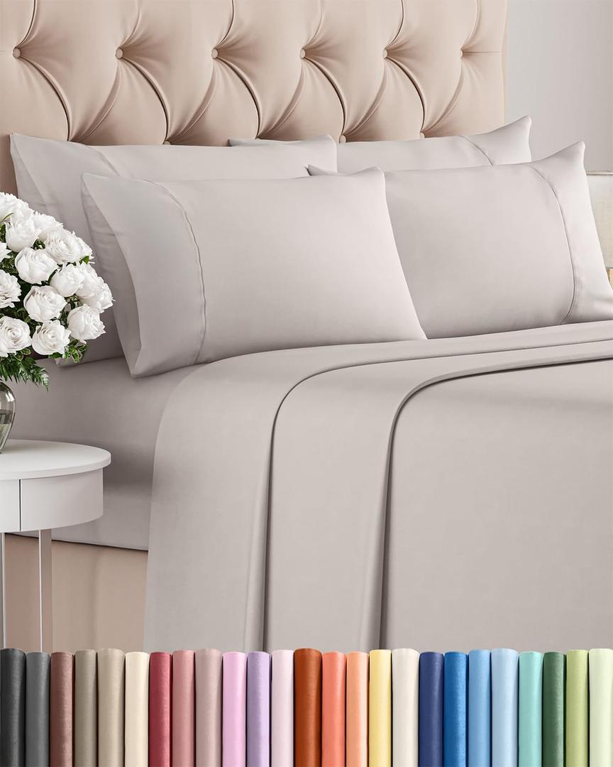 King 6 Piece Sheet Set - Comfy Breathable & Cooling - Ultra-Soft Hotel Luxury Bedding Set with 8-16 Inch Deep Pockets - 1 Flat & 1 Fitted Sheet & 4 Pillowcases - Wrinkle Free & Easy Care - Light Grey