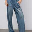 Women's Wide Leg Jeans Look Like Denim Cotton Terry Pull-On Print Denim Sweatpants with Elastic Waistband, Size M