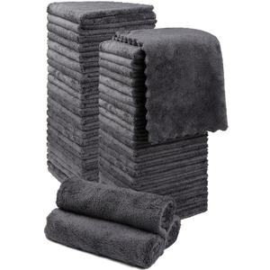 Orighty Washcloths 48 Pack, Ultra Soft Face Cloths 12 x 12 inch, Absorbent & Quick Drying Coral Velvet Washcloth Bulk, Multi-Purpose Face Cloth for Household, Cleansing and Sport (Grey)