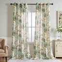MYSKY HOME Linen Curtains 95 Inch Length Light Filtering Curtains for Living Room Floral Printed Privacy Protect Drapes Set Natural Window Treatment 2 Panels,Yellow and Natural