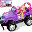 ULOVEME Purple Je ep Remote Control Car for Girls with 5.5" Doll & LED Lights, 2.4GHz Off-Road Trucks, 1:16 Scale Remote-Control Toy Car Holds 2 Dolls (Purple Car)