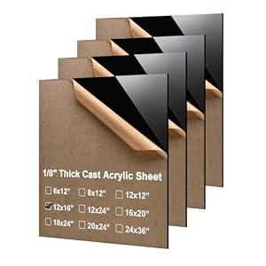 KINLINK 12x16 Plexiglass Sheets 1/8 inch Thick - 3mm Black Cast Acrylic Sheet, Plastic Board Polycarbonate Sheet for DIY Project, Craft, Table Top, Acrylic Sign and Wedding Invitation 4 Pack