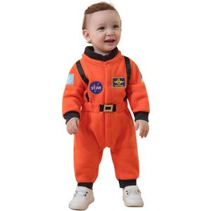 LXKIKMM Baby Toddler Boy Astronaut Costume Space Suit Cosplay Party Jumpsuit Halloween Rompers (12-18 Months, Orange)