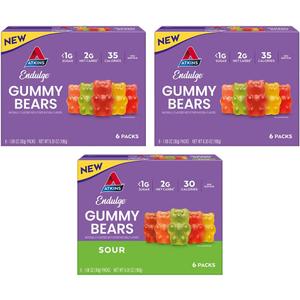 Atkins Endulge Gummy Bears Variety Pack, Low Sugar, Keto Friendly Candy, 18 Pack (12 Sweet Gummy Bears, 6 Sour Gummy Bears)