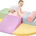 QUCHI Climbing Toys for Toddlers, Toddler Climbing Toys Indoor, 7-Piece Soft Foam Climbing Blocks Set, Toddler Playtime Corner Climber Indoor Foam Play Gym for Climbing Crawling and Sliding (Purple)