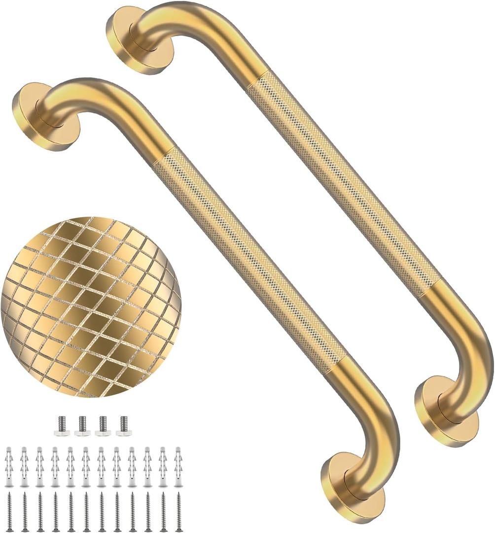 20 Inch Brushed Gold Shower Grab Bar with Anti-Slip Knurled Grip | YuanDe Stainless Steel Bathroom Grab BarsShower Handrail Support, Handicap Elderly Balance Assist Handles-2Packs