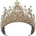 Brihasory Luxury Rhinestone Baroque Queen Tiaras and Crowns for Women, Handmade Wedding Princess Headband Sparkly Crystal Costume Headpieces for Quinceanera Halloween Birthday Prom(Champagne)