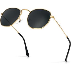 KALIYADI Sunglasses for Women and Men, Polarized Square UV Protection, Trendy Metal Frame Hexagon Sunglasses (Ab3 Gold/Grey (Glass Len|non Polarized|hexagonal))