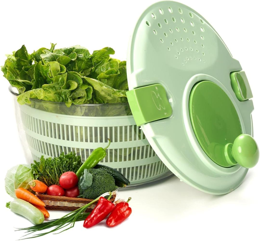 Salad & Lettuce Spinner,Large 4.2L - Quick Dry Fruit & Vegetable Washer with Locking Lid,Ergonomic Handle,BPA-Free (Green),Easy for Salads and Faster Food Prep
