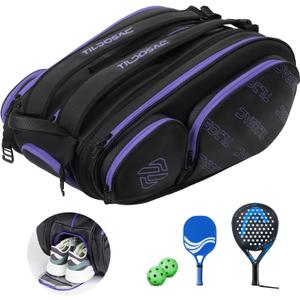 2-in-1 Detachable Pickleball & Paddle Bag for Men Women | Thermal Foil Insulated Racket Compartment | Outdoor & Gym (Black Purple)
