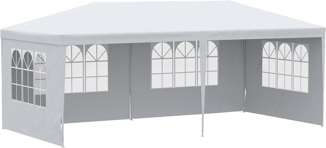 Outsunny 10' x 20' Large Party Tent, Outdoor Event Shelter, Gazebo Canopy with 4 Removable Window Sidewalls for Weddings, White (White)