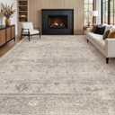 Greige 8x10 Washable Area Rug for Living Room, Organic Modern Distressed Geometric Rug with Granite Texture, Soft Low Pile Non-Slip Carpet for Bedroom & Dining Room
