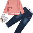 MAXIMGR Toddler Girl Clothes Baby Girl Outfits Cute Long Sleeve Cartoon Top + Jeans Pants Fall Winter Girls Clothing Sets (5T, Pink Orange)