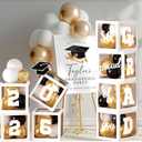 2026 Graduation Party Decorations, 4Pcs White Boxes with 30Pcs Black White Gold Latex Balloons with Letters "2026 GRAD So Proud of You" for High School College Graduation Party Decorations (White)