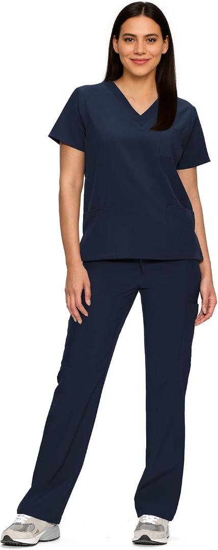 Floralhue Scrubs for Women Set, Medical Women Scrubs, V-Neck Top and Straight Leg Pants with 11 Pockets (Relaxed Fit), XXL
