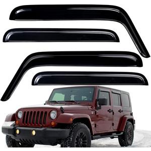 Lightronic Extra Durable Outside-Mount Auto Vent Window Visor, Fit 2007-2017 Jeep Wrangler Unlimited, 2018 Wrangler JK Unlimited, 4-Door, UV-Protect Rain Guard, Original Wind Deflector, Smoke, 4-Pcs