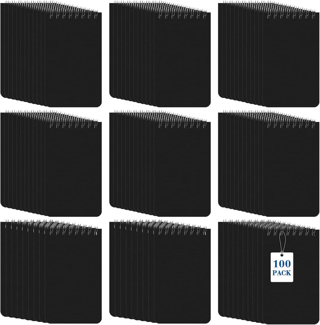 Nuanchu Note Pads 3 x 5'' Spirals Notebook, 60 Sheets Mini Spiral Notepad Top Bound Notebook Memo Pads for Home Office School (Black, 100 Pcs)
