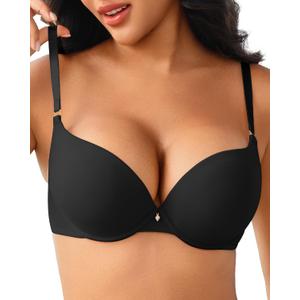 Push Up Bras for Women Padded Add Cup Size Sexy Plunge Demi Bra Underwire (Black), 38C